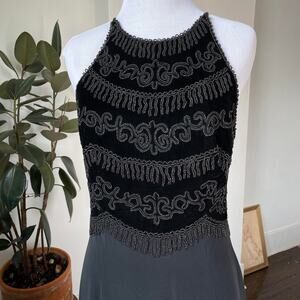 Vintage Black Beaded Velvet Bodice Maxi Gown